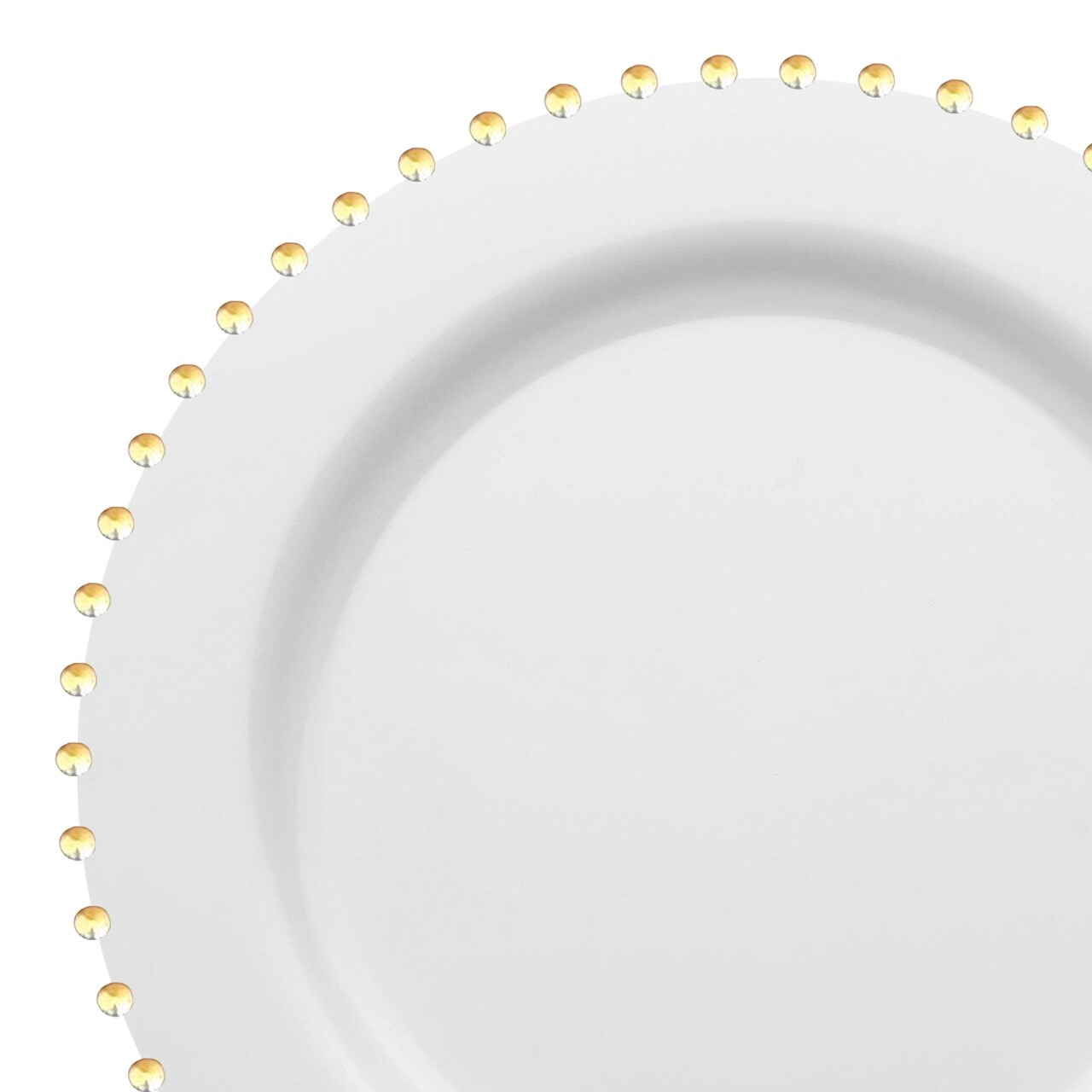 White with Gold Pearl String Round Disposable Plastic Salad Plates - 7" (120 Plates)